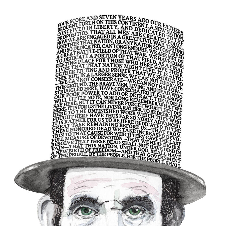 Close up of Abraham Lincoln's top hat inlaid with his Gettysburg Address speech 